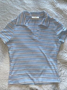 Ultra Flirt Light Blue Ribbed Polo with Brown & Cream Stripes